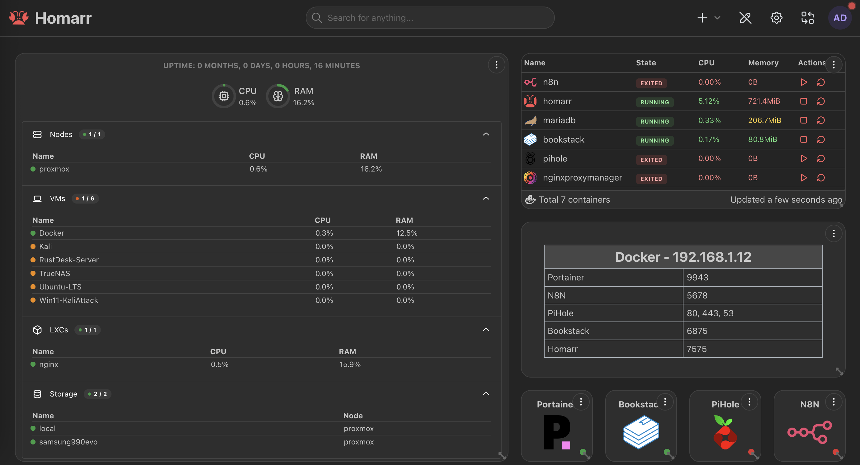 Homarr dashboard